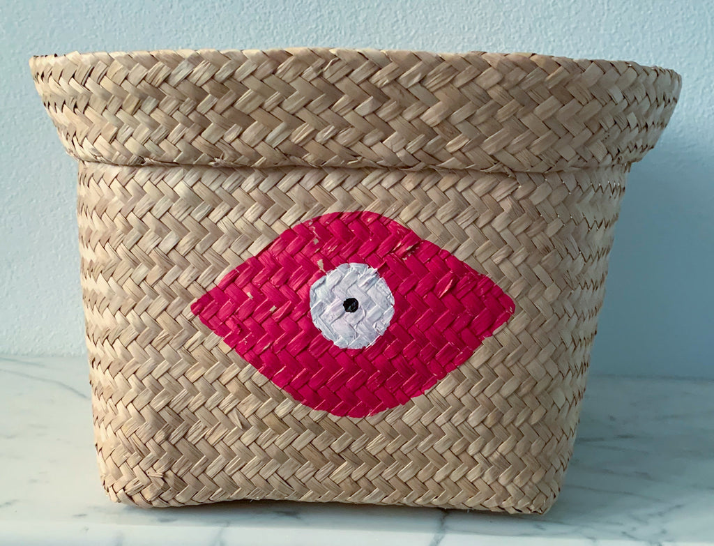Seagrass Basket with Crimson Evil Eye