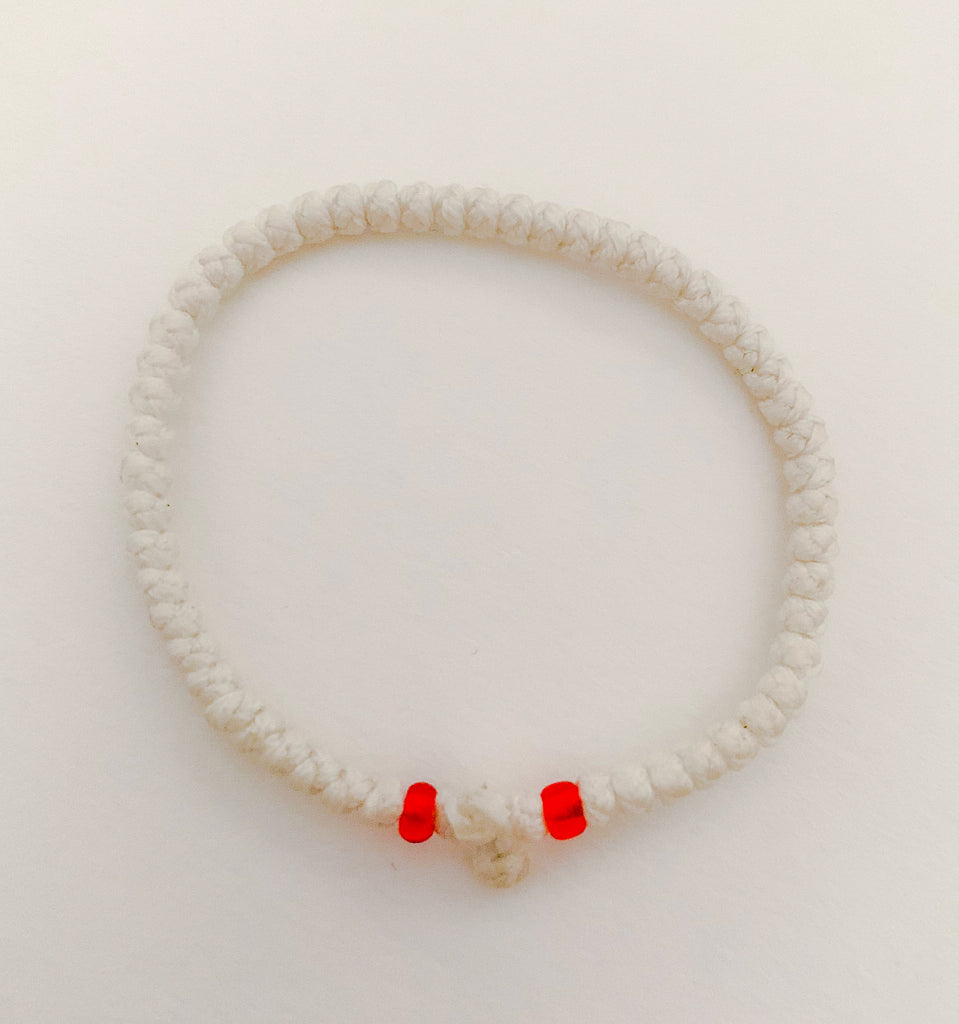 White Komboskini with Red Beads