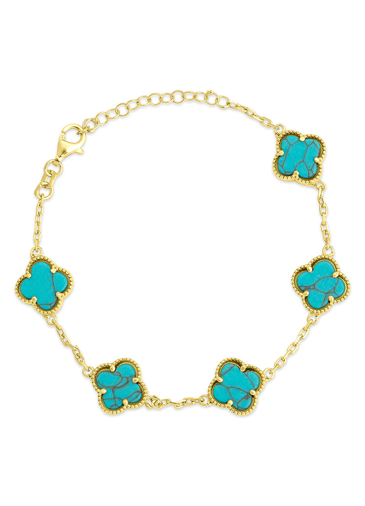 Turquoise Five Clover Bracelet in Gold