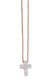 White Opalite Cross Necklace in Rose Gold