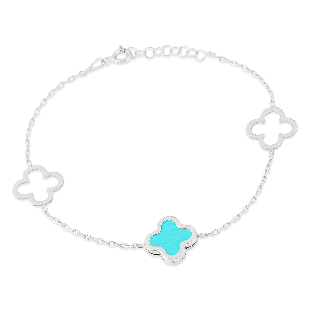 Ruby Three Clover Bracelet with Turquoise in Silver