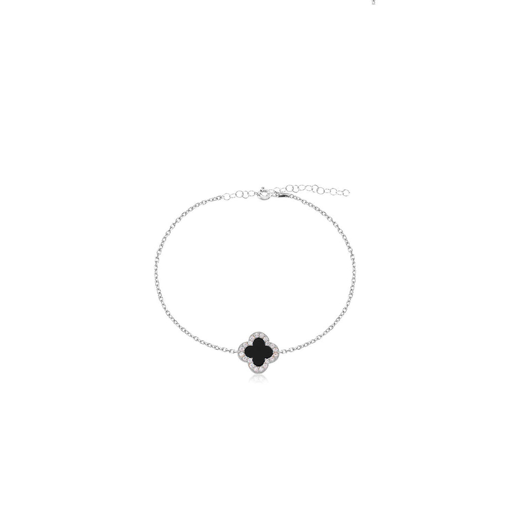 Fortuna Bracelet Black Clover in Silver