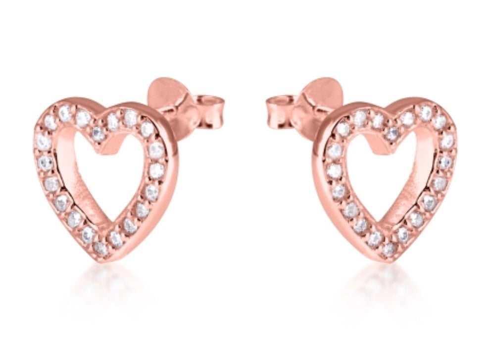 Open Heart Stud Earrings in Rose Gold