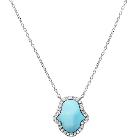 Hamsa Larimar Necklace in Silver