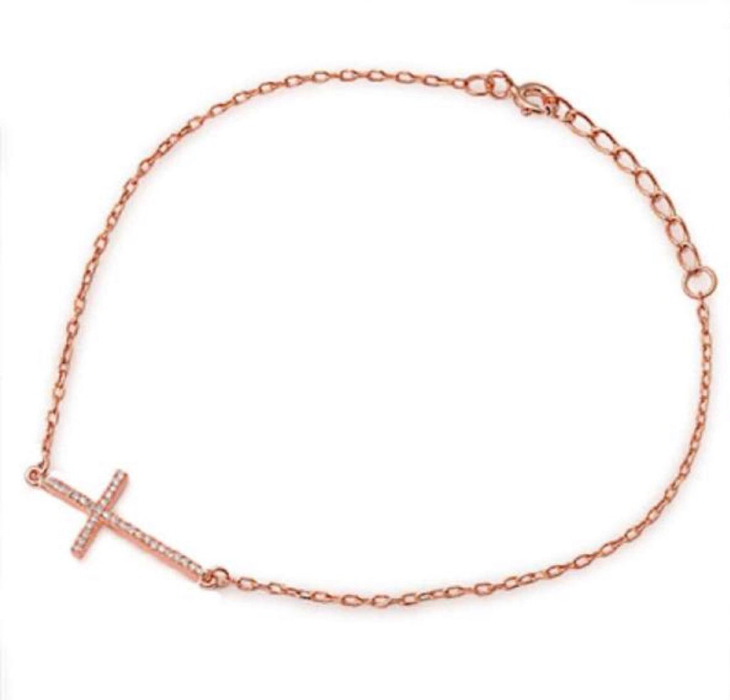 Side Cross Chain Bracelet in Rose Gold