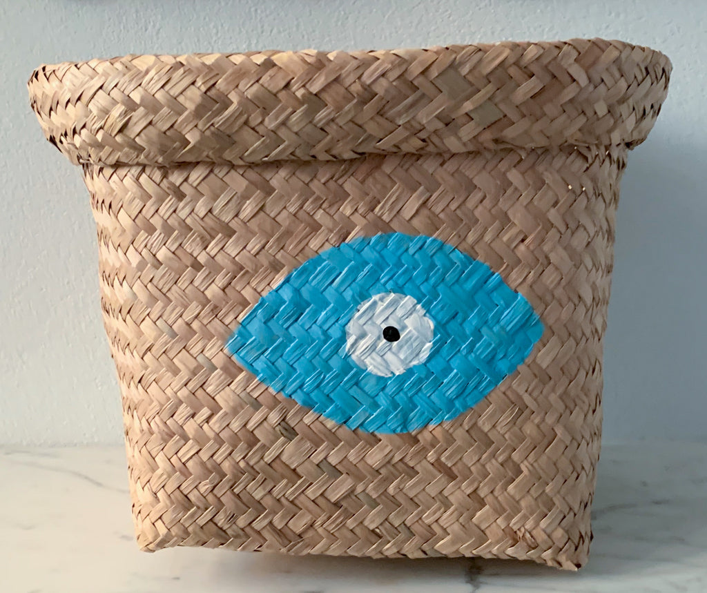 Seagrass Basket with Pale Blue Evil Eye