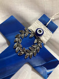 Royal Blue Marbled Cross with Wreath and Mati