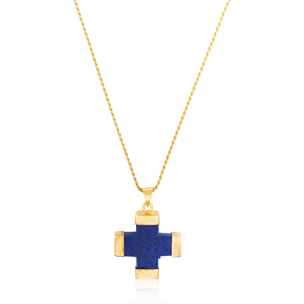 Lapis Lazuli Stone Cross Necklace in Gold