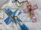 Thalassa Baby Pink Cross with Gold Stringing
