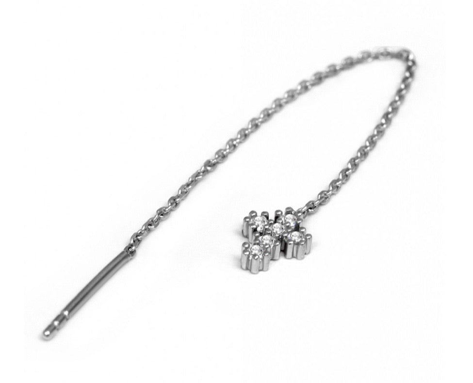 Long Chain Mini Cross Earrings in Silver