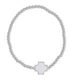 White Square Cross Beaded Bracelet in Rose Gold