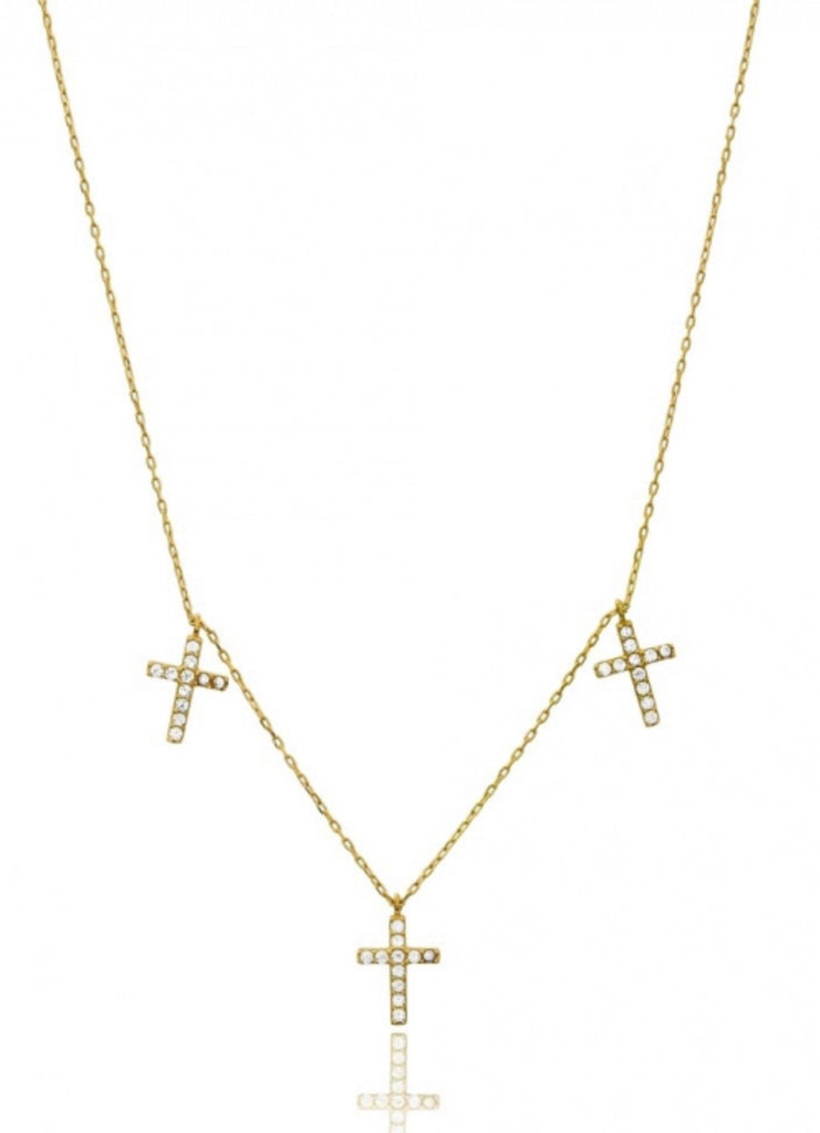 Trio Cross Necklace in Gold