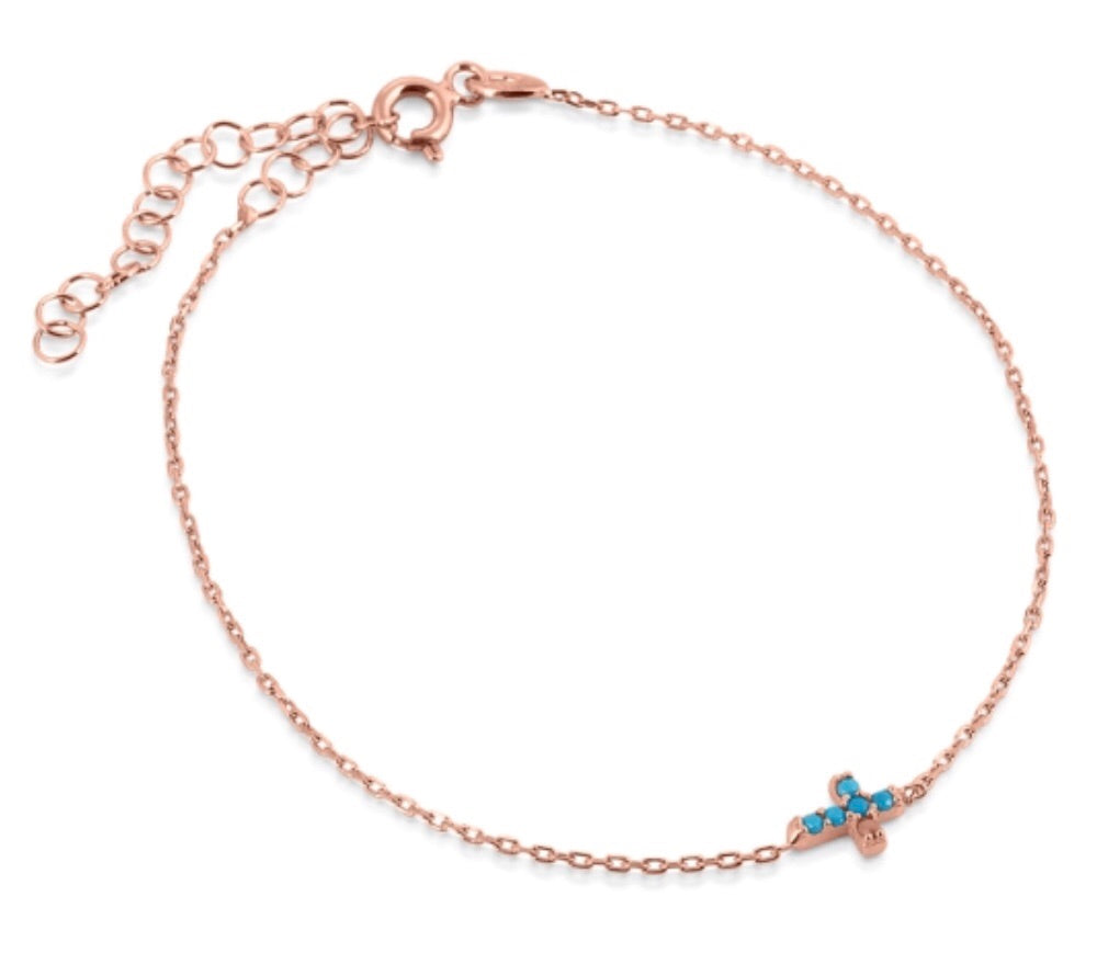Mini Cross Turquoise Nano Bracelet in Rose Gold