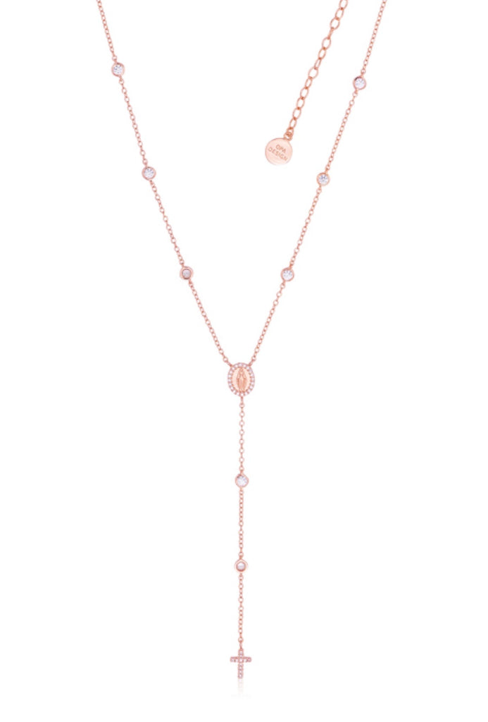 Diamanté Rosary Necklace in Rose Gold