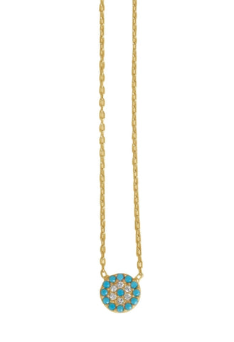 Small Round Eye Necklace in Turquoise and Gold