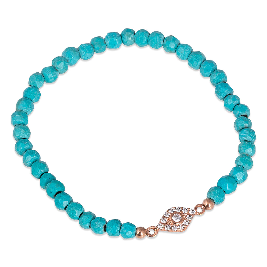 Slant Eye Turquoise Beaded Bracelet in Rose Gold