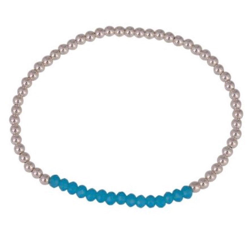 Crystal Turquoise Beaded Bracelet in Sterling Silver