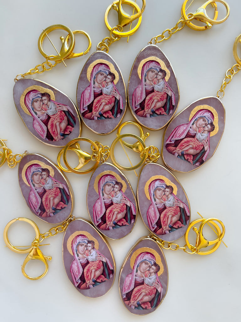 Rose Quartz Panagia Keychain