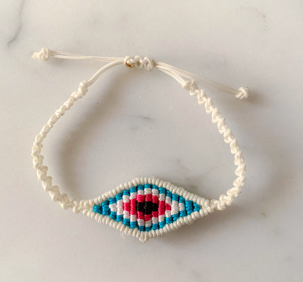 White Evil Eye Macrame Bracelet