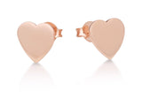Flat Heart Stud Earrings in Rose Gold