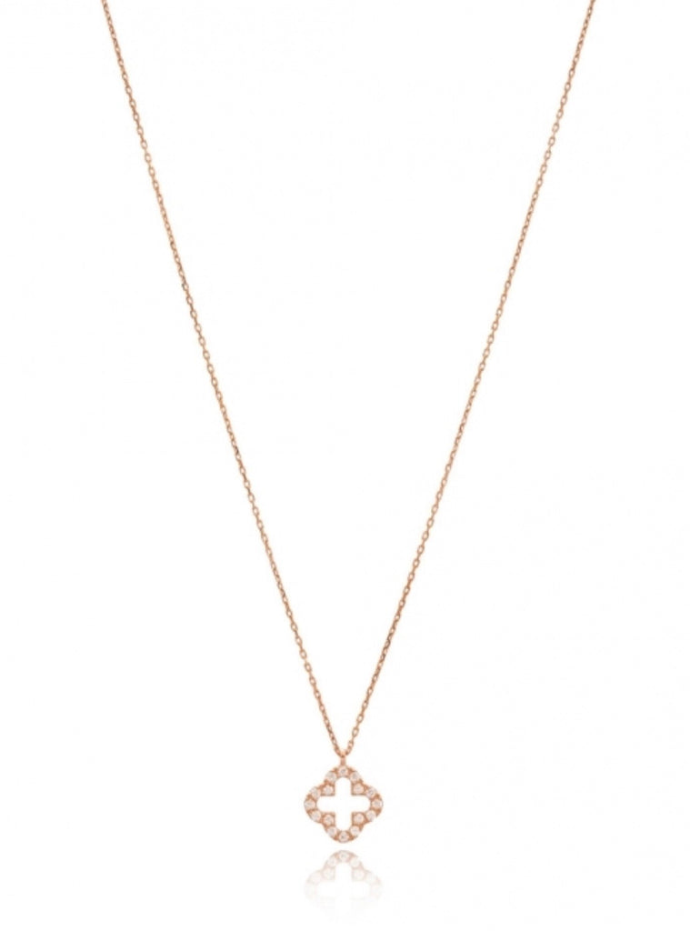 Open Clover White Diamond Necklace in Rose Gold