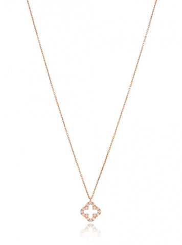 Open Clover White Diamond Necklace in Rose Gold