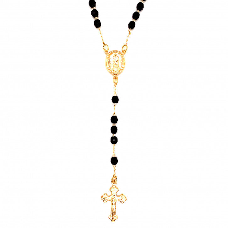 Nero Crystal Rosary Necklace in Gold