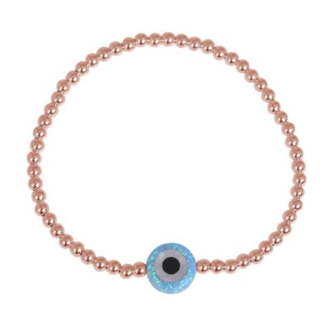 Round Opalite Eye Beaded Bracelet in Rose Gold
