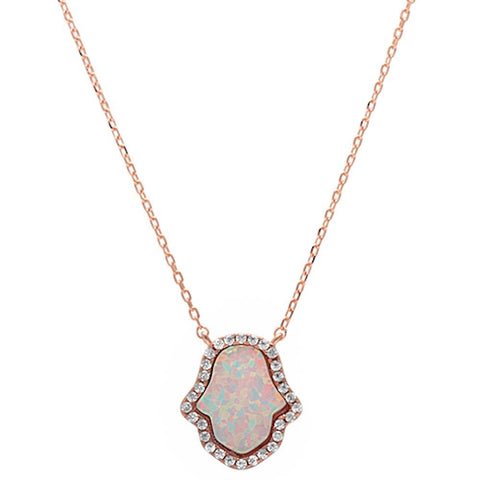 Hamsa Diamonte White Necklace in Rose Gold