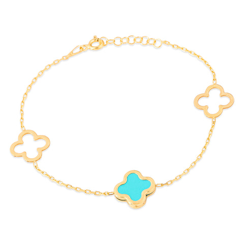 Ruby Three Clover Bracelet with Turquoise in Gold