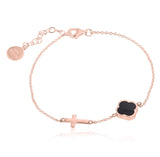 Onyx Clover and Cross Bracelet in Rose Gold