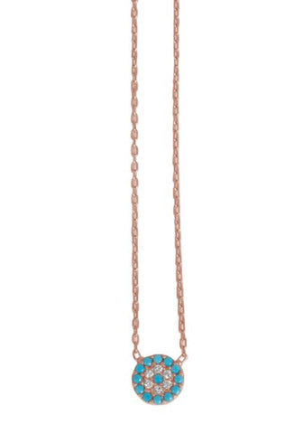 Small Round Eye Necklace in Turquoise and Rose Gold