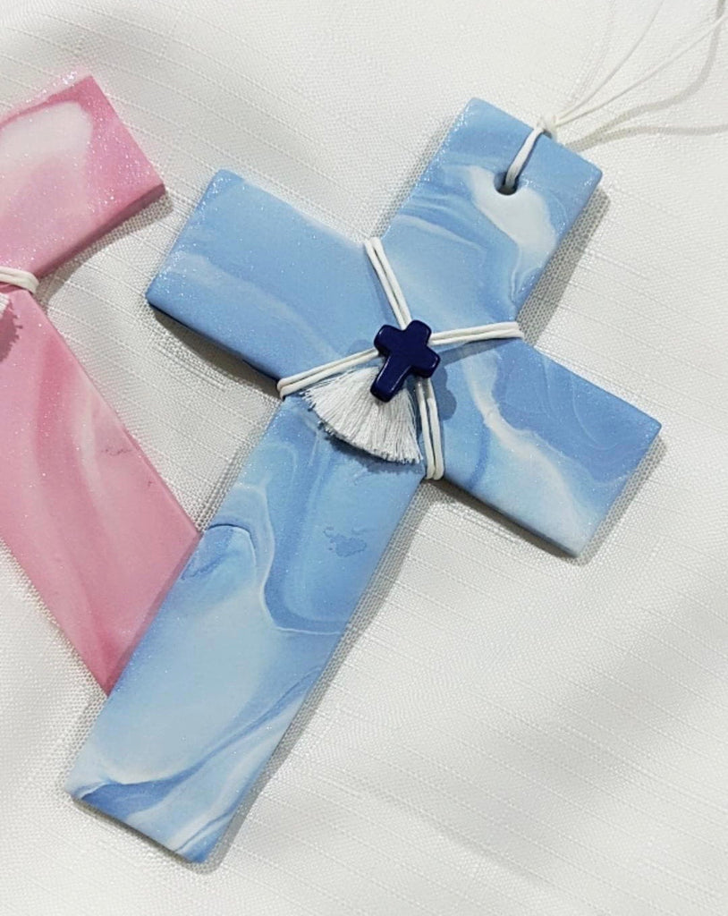 Bebaki Series 1 Baby Blue Marbled Cross with Cross Embellishment