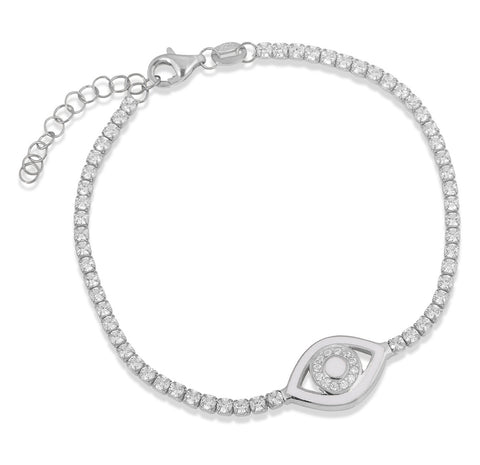 Athena Eye White Enamel Bracelet in Silver