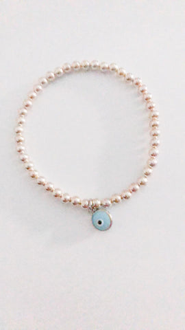 Eye Love Beaded Bracelet in Sterling Silver with Light Blue Eye