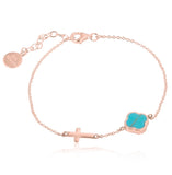 Turquoise Clover with Cross Bracelet in Rose Gold