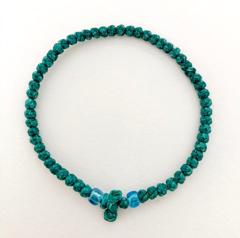 Teal Green Komboskini with Light Blue Beads