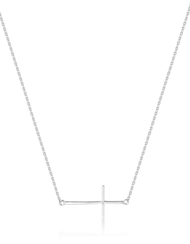 Side Plain Cross Necklace in Sterling Silver