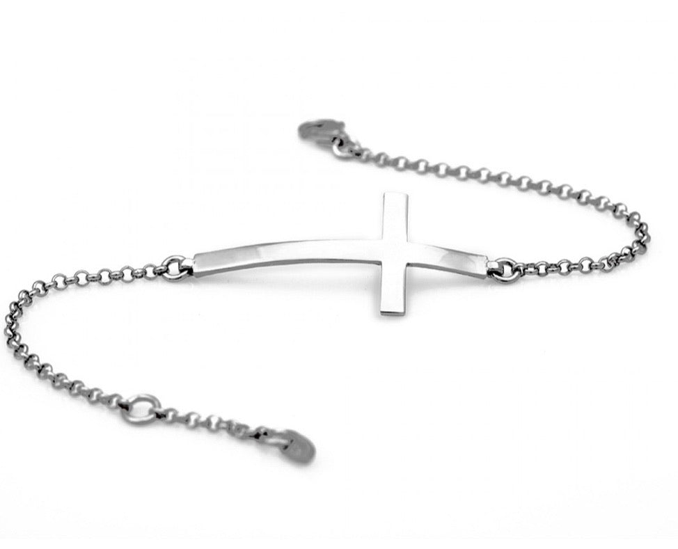 Celebrity Sideways Cross Bracelet in Sterling Silver