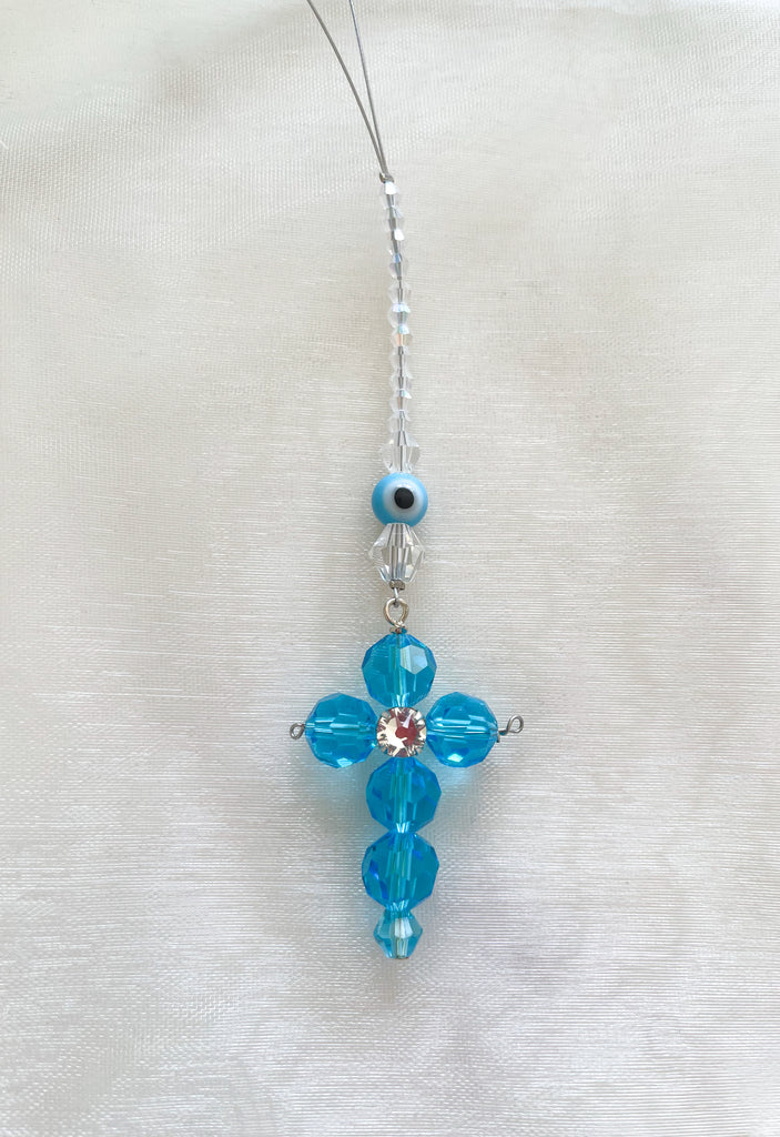 Swarovski Crystal Cross Charm in Greek Blue