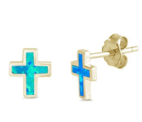 Opalite Cross Earrings in Gold