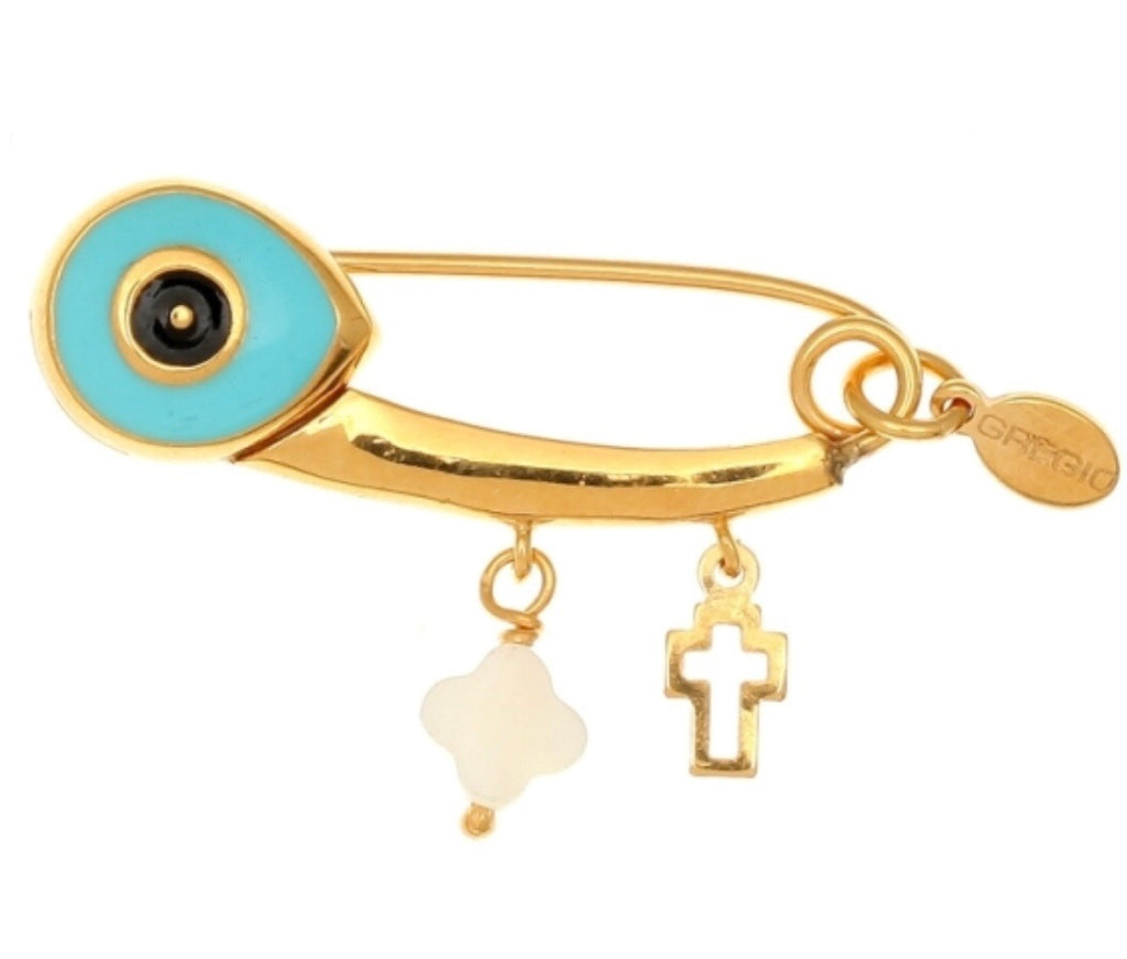 Eye Pin in Coral Pink and Gold