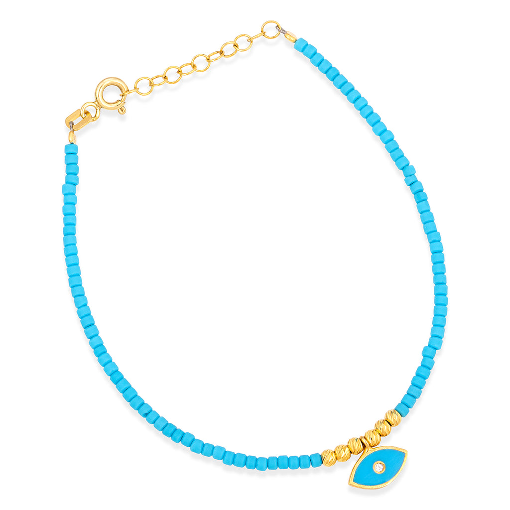 Turquoise Beaded Eye Bracelet in Gold