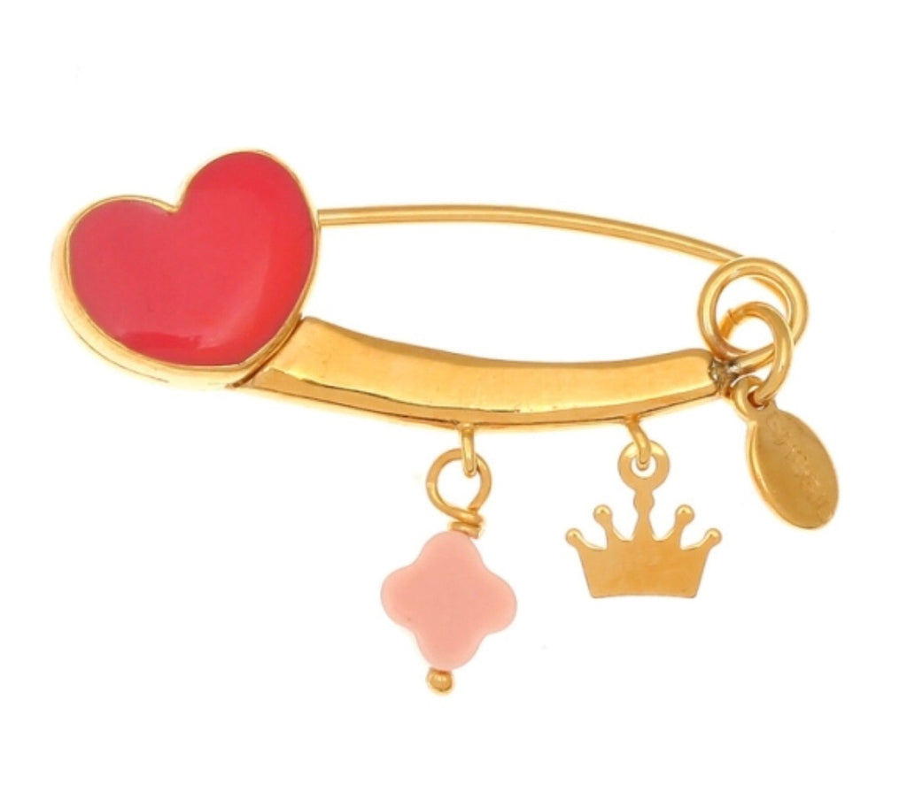 Love Heart Pin in Coral Pink and Gold