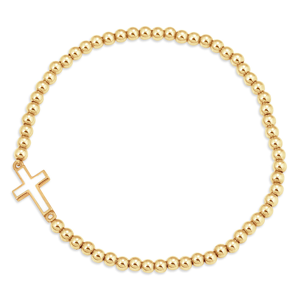 Faith White Cross Beaded Bracelet in Gold