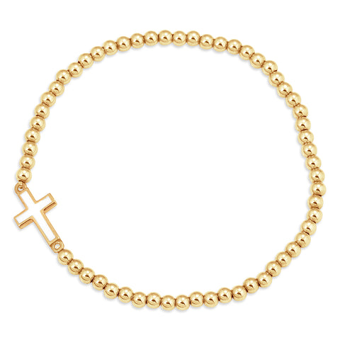 Faith White Cross Beaded Bracelet in Gold