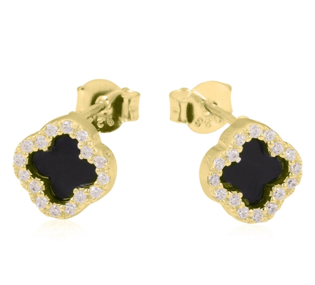 Clover Onyx Earrings in Gold