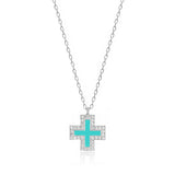 Tinos Island Turquoise Cross Necklace in Silver