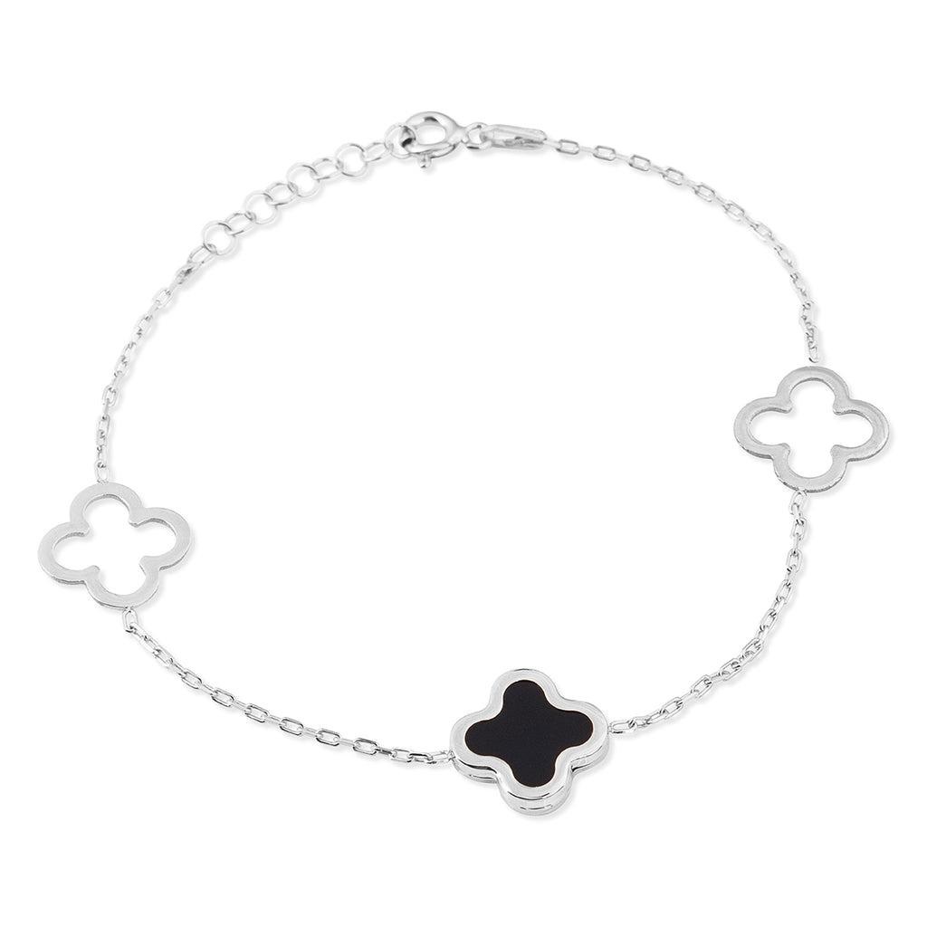 Ruby Three Clover Bracelet with Black in Silver