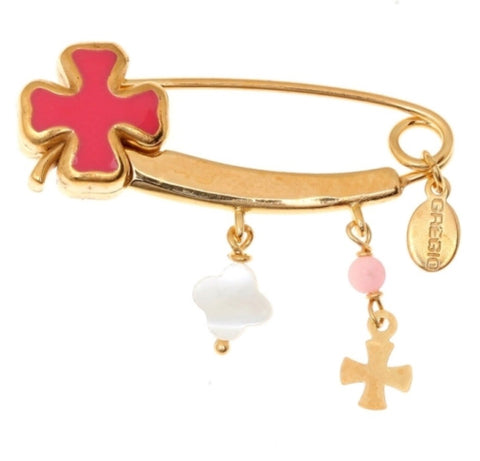 Cross Pin in Coral Pink and Gold